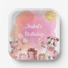 Pastel Dieren Verjaardagsfeestje Papieren Bord