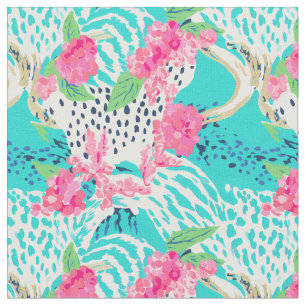 Pastel dierenprint met bloemen stof