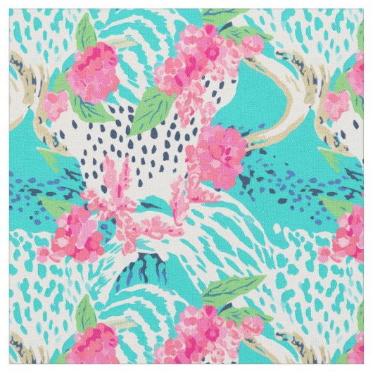 Pastel dierenprint met bloemen stof (Close Up)