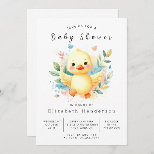 Pastel Digital Duck Baby shower Kaart (Voorkant / Achterkant)