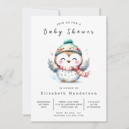 Pastel Digital Owl Baby shower Kaart (Voorkant)
