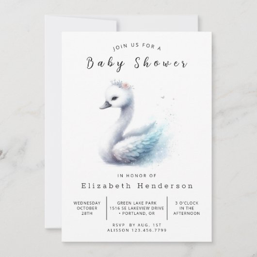 Pastel Digital Swan Baby shower Kaart (Voorkant)