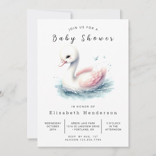 Pastel Digital Swan Baby shower Kaart (Voorkant)