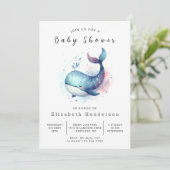 pastel digital whale Baby shower Kaart (Staand voorkant)