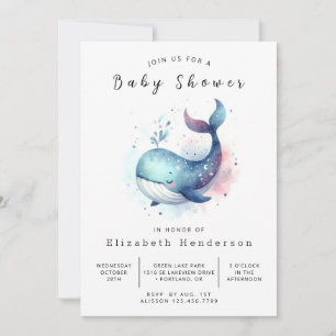 pastel digital whale Baby shower Kaart