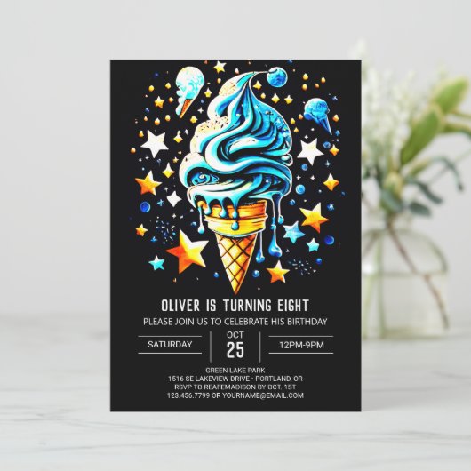 Pastel Digitale Chique Jongen Ijs Verjaardag Kaart (Staand voorkant)