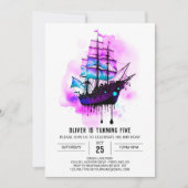 Pastel digitale golven piraat verjaardag kaart (Voorkant)