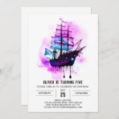 Pastel digitale golven piraat verjaardag kaart (Voorkant / Achterkant)