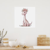 Pastel Dino Baby Room Art – Waterverf Dinosaurus Poster (Keuken)