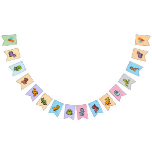 Pastel Dino Birthday Bunting Vlaggetjes