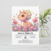 Pastel Dino Dinosaur Digitale Verjaardag Kaart (Staand voorkant)