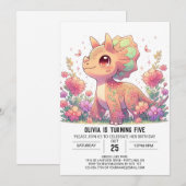 Pastel Dino Dinosaur Digitale Verjaardag Kaart (Voorkant / Achterkant)