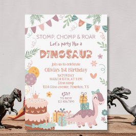 Pastel Dino Party Verjaardag Kaart