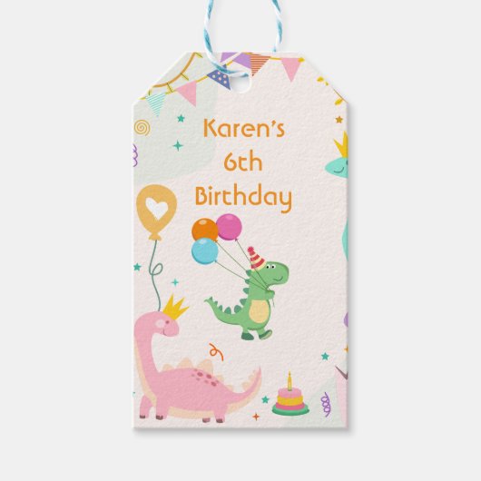 Pastel Dino Verjaardagsstickers Cadeaulabel (Voorkant)