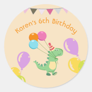 Pastel Dino Verjaardagsstickers Ronde Sticker
