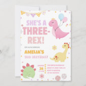 Pastel Dinosaur 3e verjaardag Roze Drie Rex Dino Kaart (Voorkant)