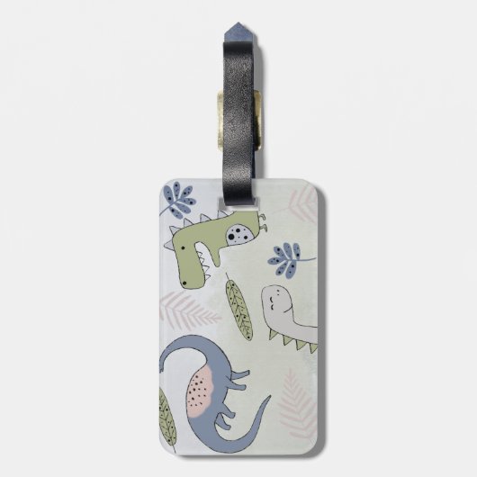 Pastel Dinosaur Bagagelabel (Achterkant verticaal)
