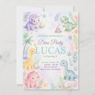 Pastel Dinosaur Birthday Invitation Editable Kaart