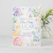 Pastel Dinosaur Birthday Invitation Editable Kaart (Staand voorkant)