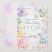 Pastel Dinosaur Birthday Invitation Editable Kaart (Voorkant / Achterkant)