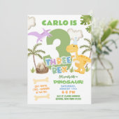 Pastel Dinosaur Boy Drie Rex Verjaardagsfeest Kaart (Staand voorkant)