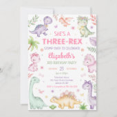 Pastel Dinosaur Drie Rex Meisje 3e Verjaardag Kaart (Voorkant)