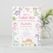 Pastel Dinosaur Drie Rex Meisje 3e Verjaardag Kaart (Staand voorkant)