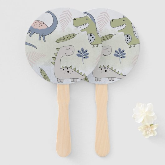 Pastel Dinosaur Handwaaier (Voorkant en achterkant)