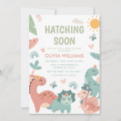 Pastel Dinosaur Hatching Soon Baby shower Kaart (Voorkant)
