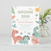 Pastel Dinosaur Hatching Soon Baby shower Kaart (Staand voorkant)