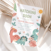 Pastel Dinosaur Hatching Soon Baby shower Kaart