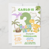 Pastel Dinosaur Jongen Drie Rex Verjaardagsfeestje Kaart (Voorkant)