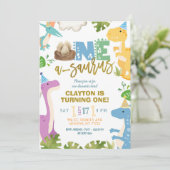 Pastel Dinosaur Jongen Eerste Verjaardagsfeestje Kaart (Staand voorkant)