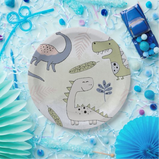 Pastel Dinosaur Papieren Bordje (Feest)