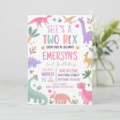 Pastel Dinosaurus 2e Verjaardag Uitnodiging Meisje (Staand voorkant)
