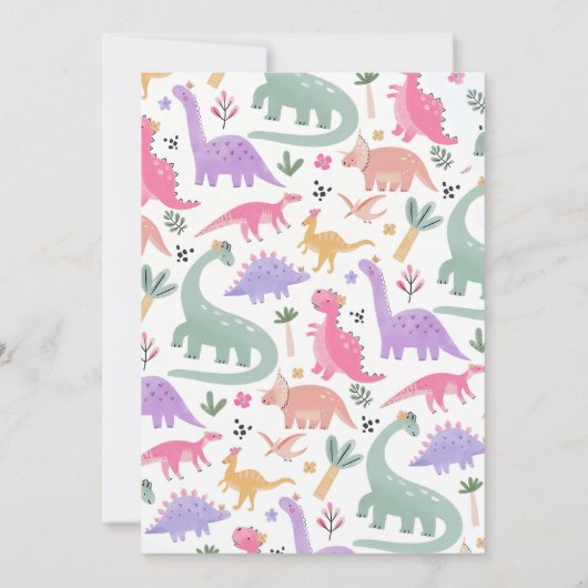 Pastel Dinosaurus 2e Verjaardag Uitnodiging Meisje (Achterkant)