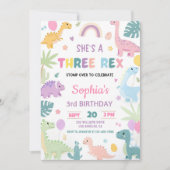 Pastel Dinosaurus Verjaardag Dino Meisje Drie Rex  Kaart (Voorkant)