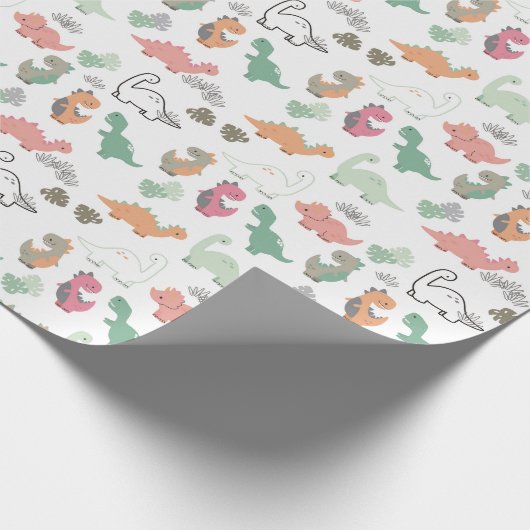 Pastel dinosaurussen op witte achtergrond cadeaupapier (Hoek)
