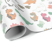 Pastel dinosaurussen op witte achtergrond cadeaupapier (Rol Hoek)