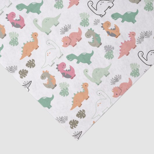 Pastel dinosaurussen op witte achtergrond tissuepapier (Detail)