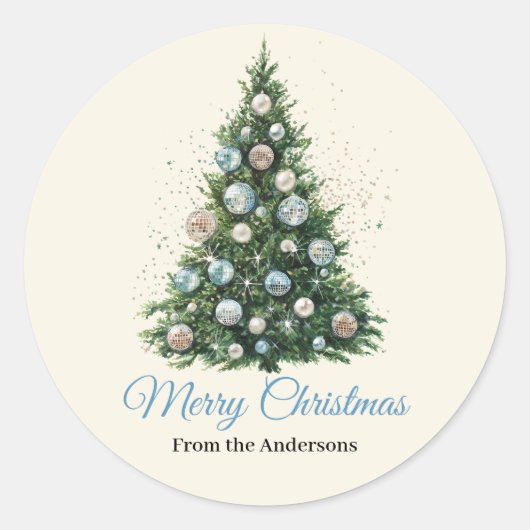 Pastel Disco Bal Sieraad Kerstboom Custom Ronde Sticker (Voorkant)