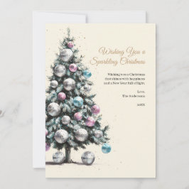 Pastel Disco Ball Ornament Kerstboom Foto Feestdagenkaart