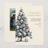 Pastel Disco Ball Ornament Kerstboom Foto Feestdagenkaart (Voorkant / Achterkant)