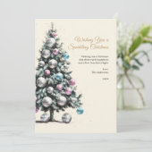 Pastel Disco Ball Ornament Kerstboom Foto Feestdagenkaart (Staand voorkant)