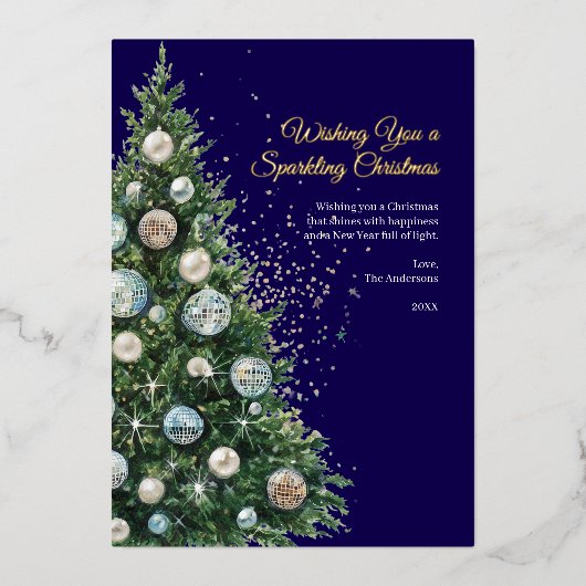 Pastel Disco Ball Ornament Kerstboom Foto Folie Feestdagenkaart (Voorkant)