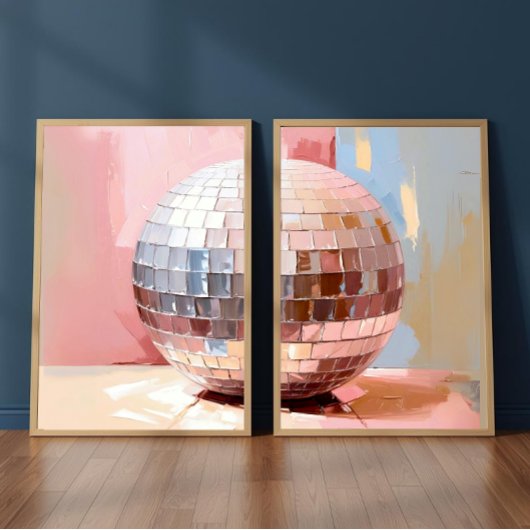 Pastel Disco Ball Split Prints, Pink Aesthetic Muurkunst Sets