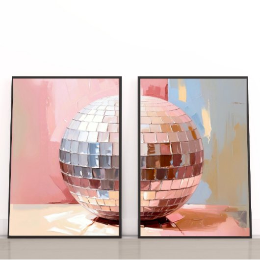 Pastel Disco Ball Split Prints, Pink Aesthetic Muurkunst Sets