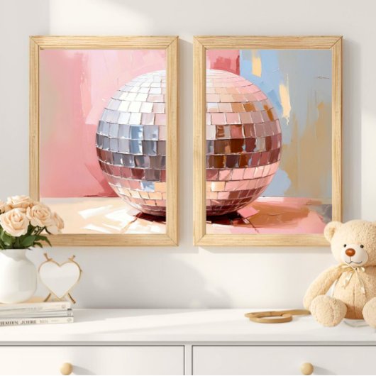 Pastel Disco Ball Split Prints, Pink Aesthetic Muurkunst Sets