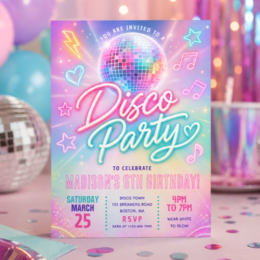 Pastel Disco Glow Feest Verjaardag Kaart