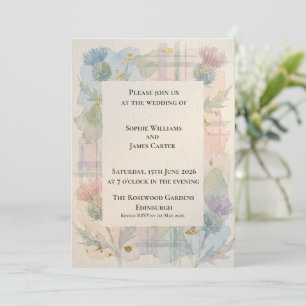 Pastel Distel Tartan Schotse Huwelijksuitnodiging Kaart